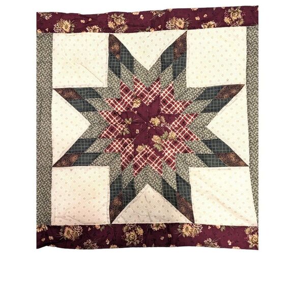 Quilted Star Pillow Bed Sham Floral Large 25 x 41-inch Cotton Polyester - Picture 2 of 7